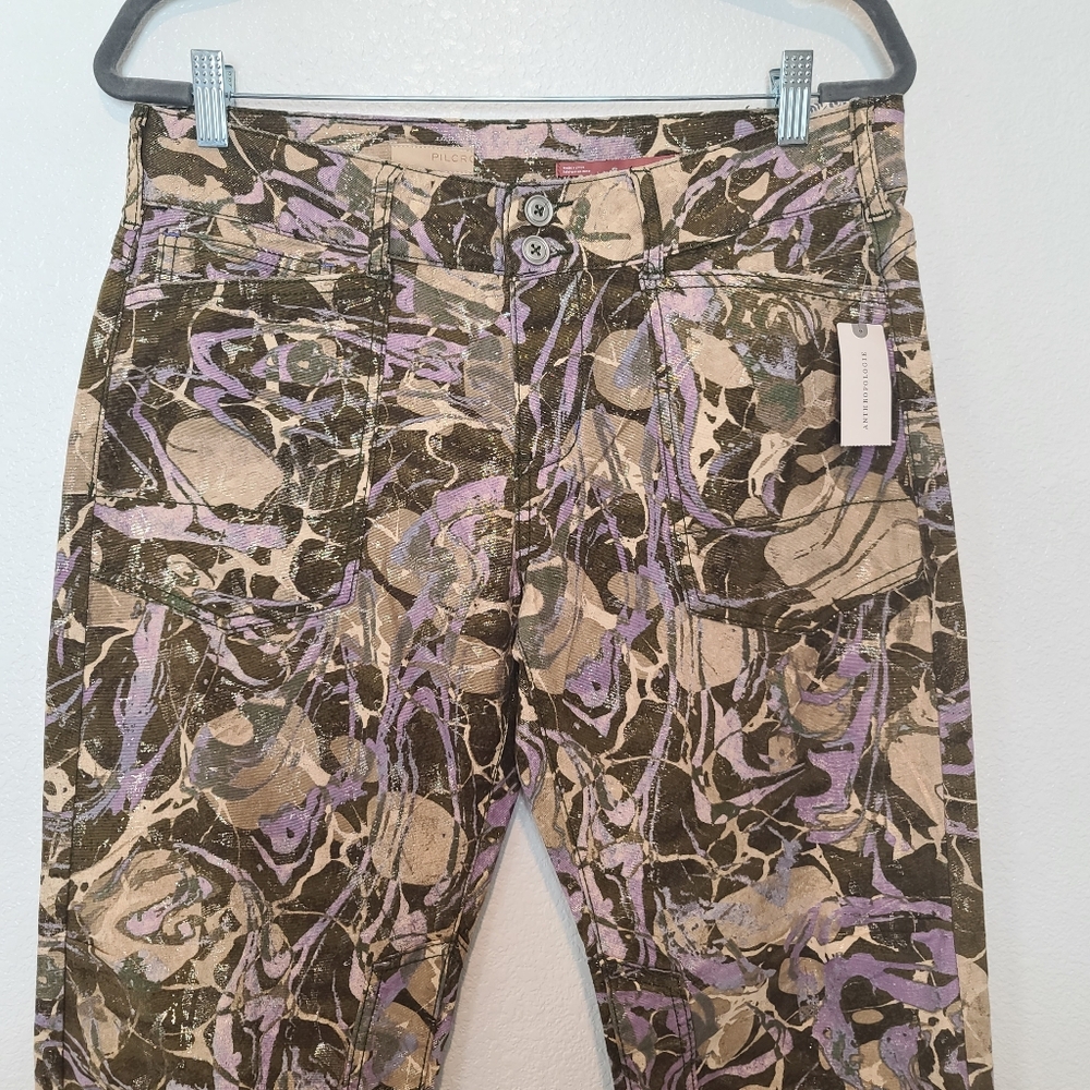 NWT Anthropologie Pilcro The Wanderer Low-Rise Metallic Marble Print Pants - Picture 5 of 11